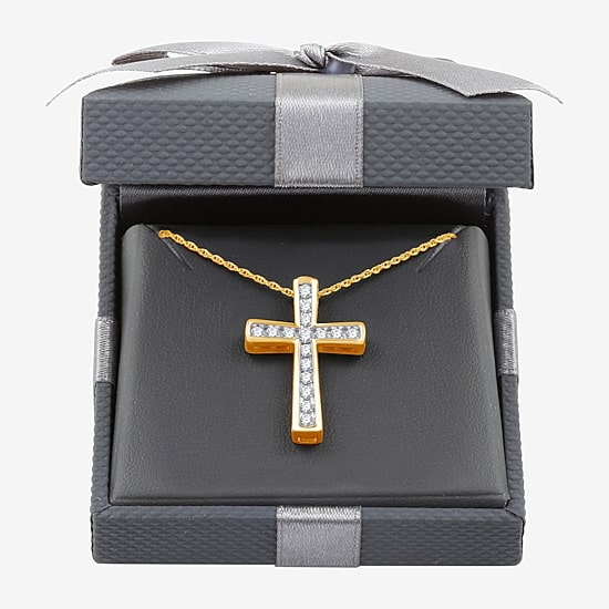 Womens 1/2 CT. T.W. Lab Grown White Diamond 14K Gold Over Silver Sterling Silver Cross 18 Inch Pendant Necklace