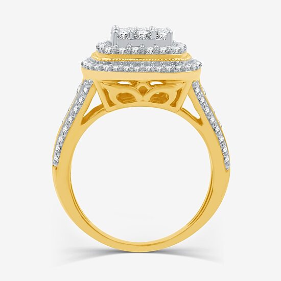 Womens 1 1/2 CT. T.W. Lab Grown White Diamond 14K Gold Over Silver Cushion Halo Side Stone Cocktail Ring