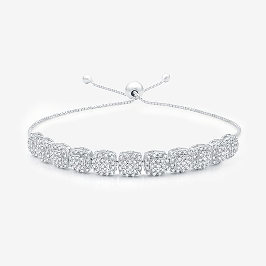 Womens 1 1/2 CT. T.W. Lab Grown White Diamond Sterling Silver Bolo Bracelet