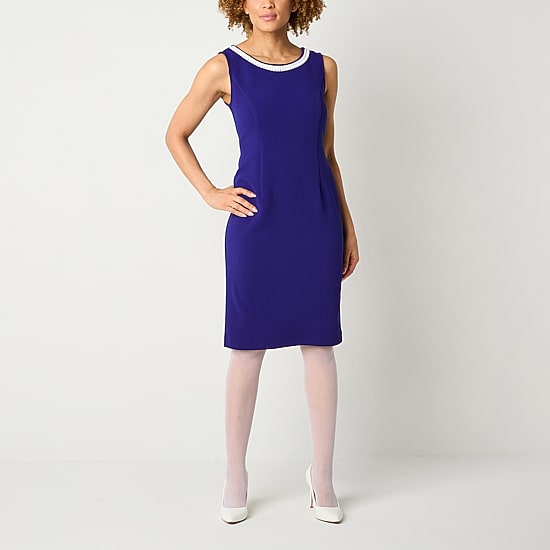 Maya Brooke Womens Pearl Trim Grid Jacket Dress