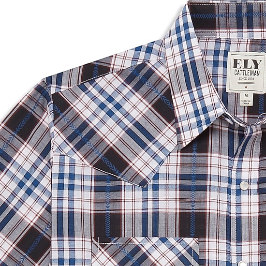 Ely Cattleman Textured Aztec Plaid Mens Long Sleeve Western Shirt