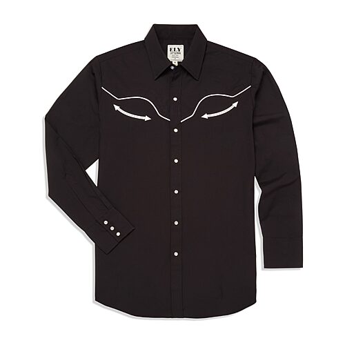 Ely Cattleman Retro Solid With Piping Mens Long Sleeve Western Shirt, Xx-large, Black