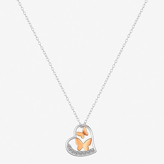 Footnotes Womens Cubic Zirconia Sterling Silver Butterfly Heart 16 Inch Pendant Necklace