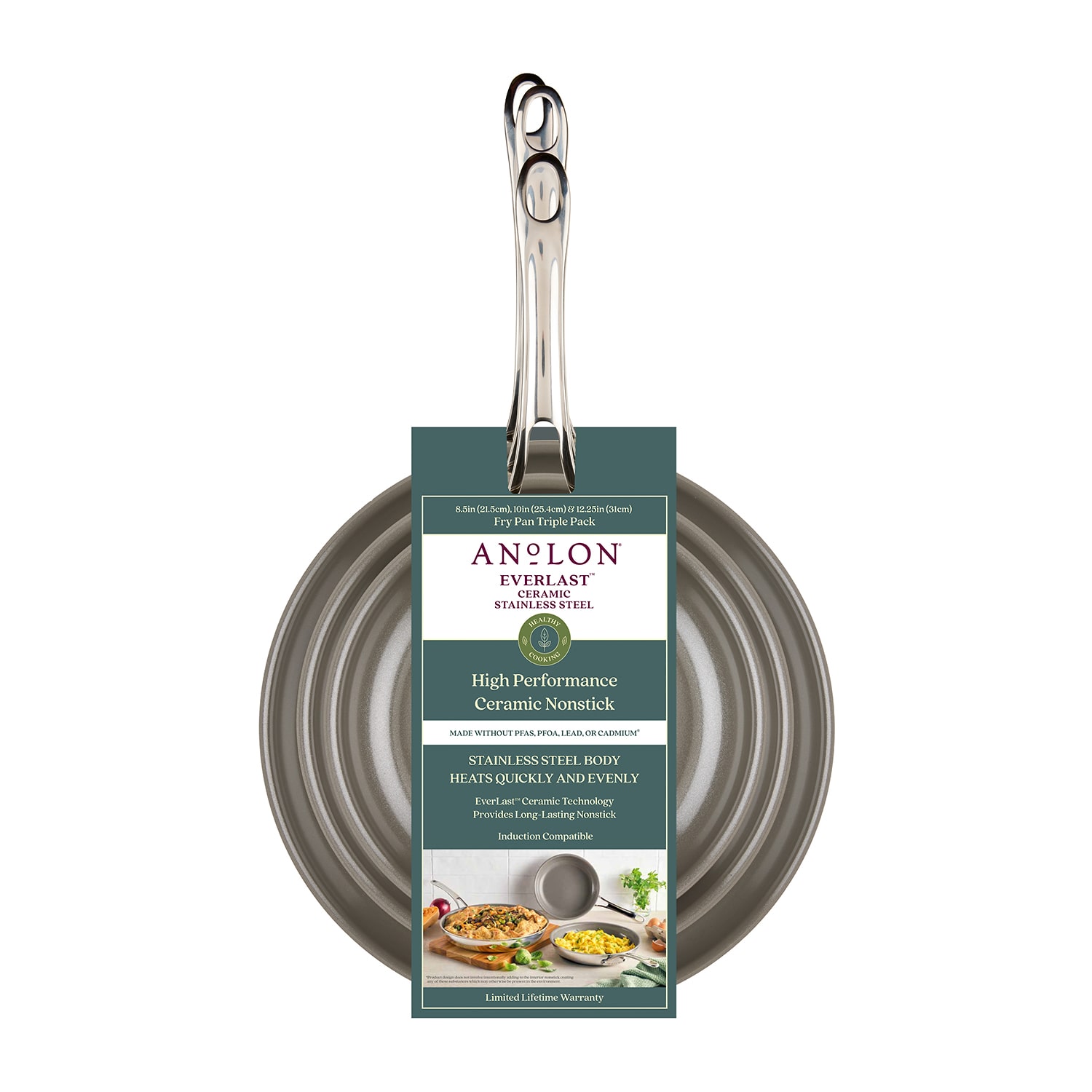 Anolon Everlast Stainless Steel Ceramic 3-pc. Frying Pan Set