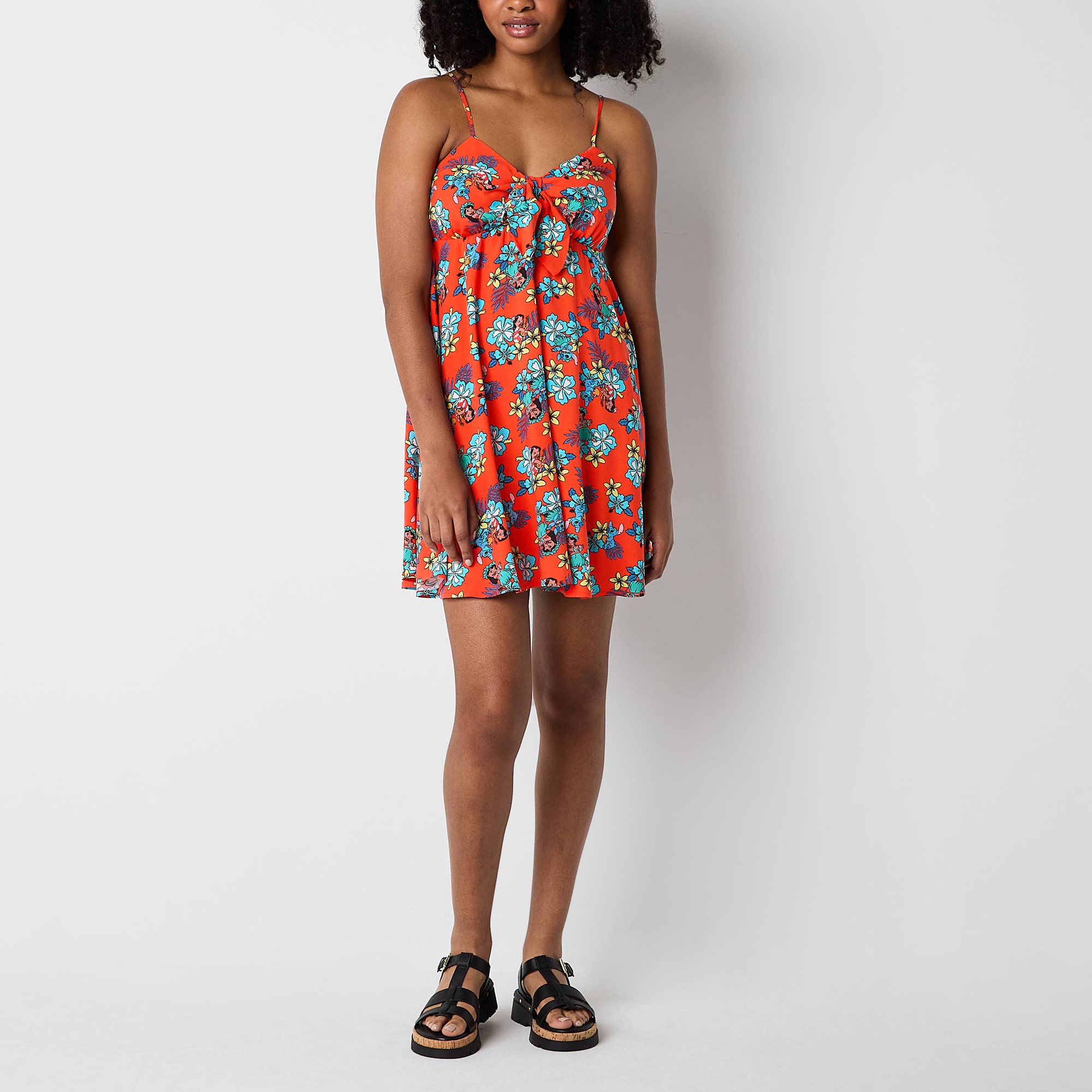 Lilo And Stitch The Movie Aloha Womens Juniors Sweetheart Neck Sleeveless A-Line Dress