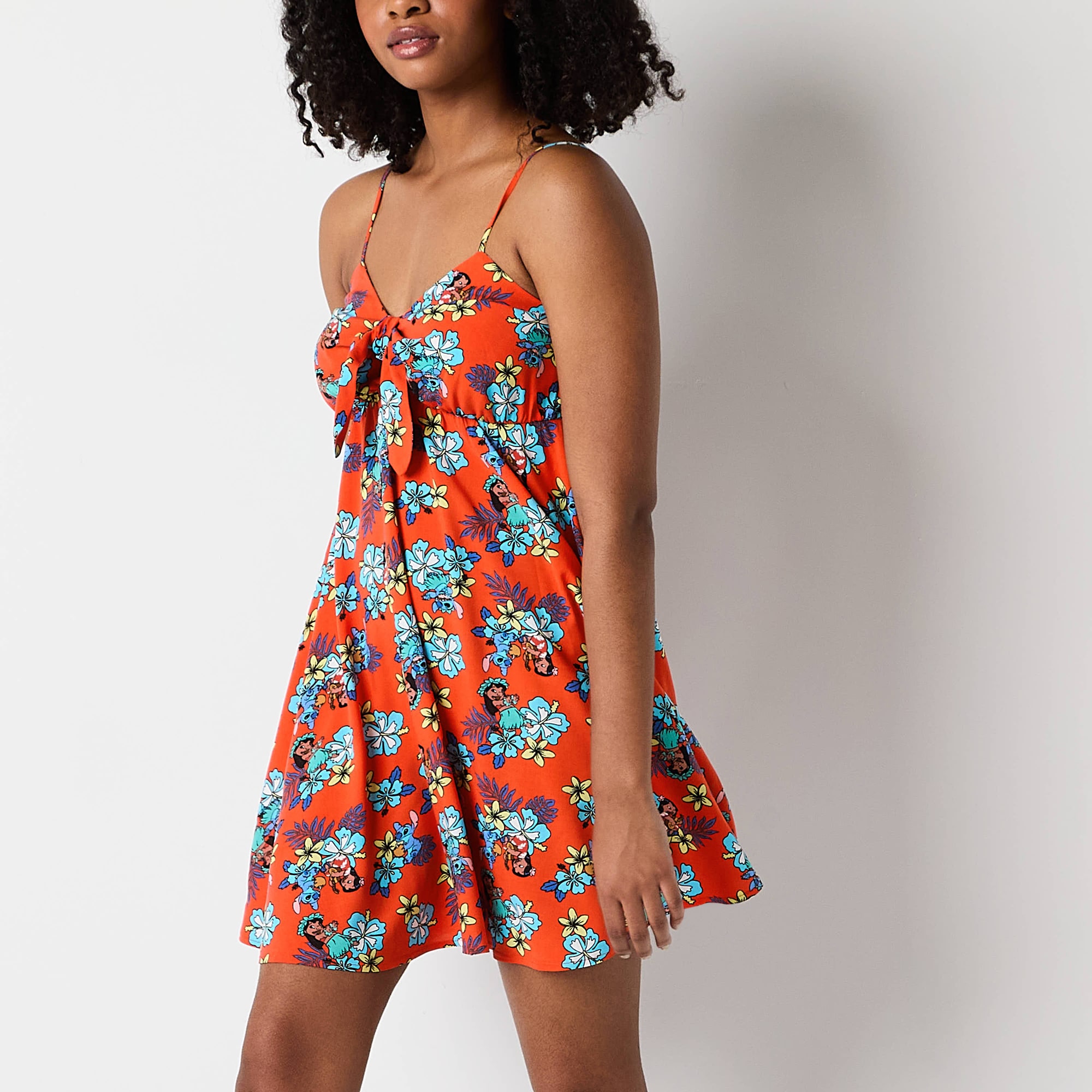 Lilo And Stitch The Movie Aloha Womens Juniors Sweetheart Neck Sleeveless A-Line Dress