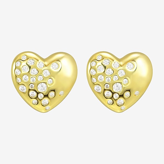 White Cubic Zirconia 14K Gold Over Silver 10.7mm Stud Earrings