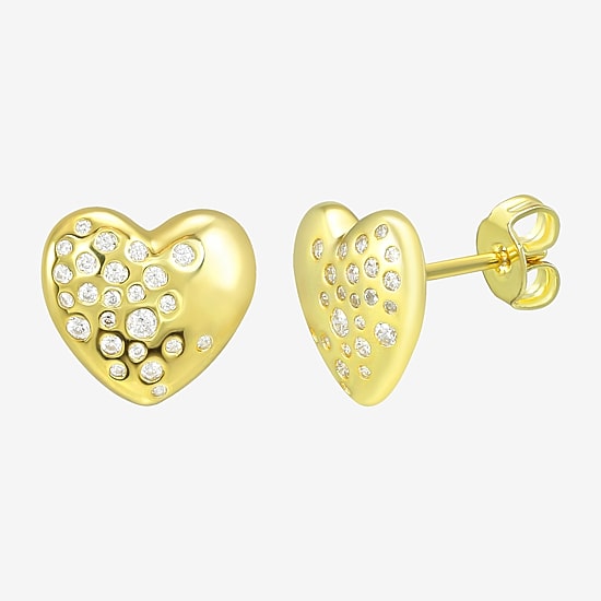 White Cubic Zirconia 14K Gold Over Silver 10.7mm Stud Earrings