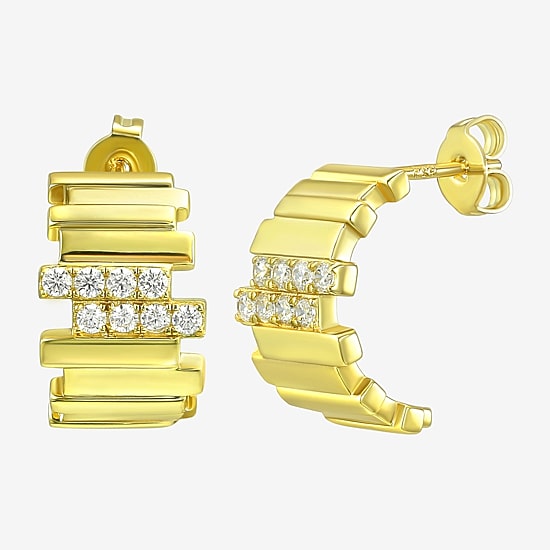Silver Addiction White Cubic Zirconia 14K Gold Over Silver 15.4mm Stud Earrings