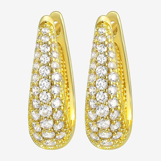 Silver Addiction Womens White Cubic Zirconia 14K Gold Over Silver 20mm Hoop Earrings