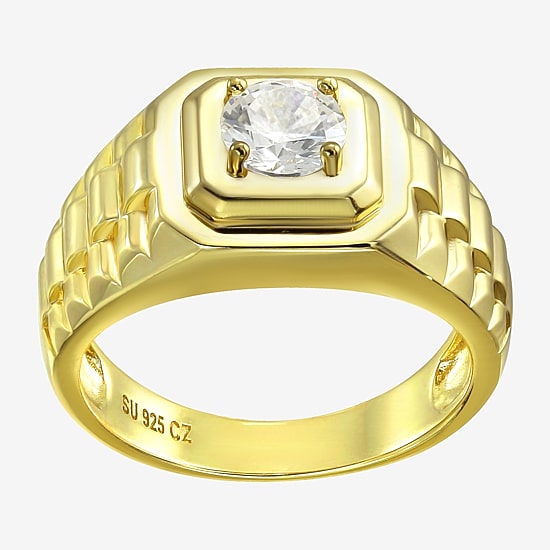 Mens White Cubic Zirconia 14K Gold Over Silver Fashion Ring