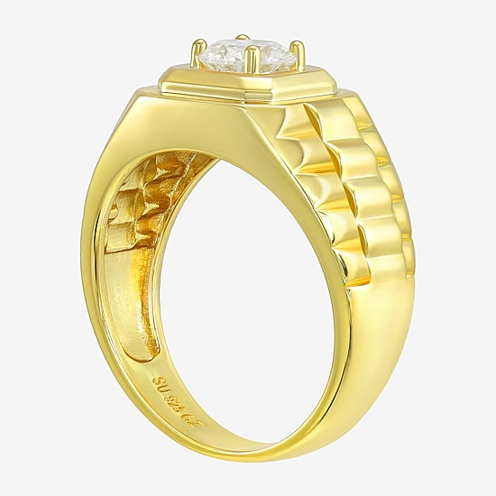Mens White Cubic Zirconia 14K Gold Over Silver Fashion Ring