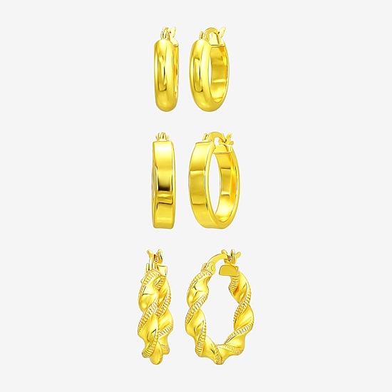 Womens 14K Gold Over Silver 3 Pair Earring Set