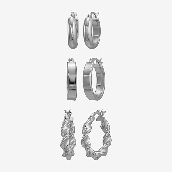 Womens Sterling Silver Round 3 Pair Earring Set