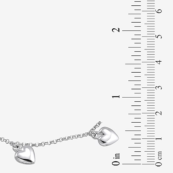 Womens Sterling Silver Heart Charm Bracelet