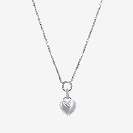Womens Sterling Silver Heart 18 Inch Pendant Necklace