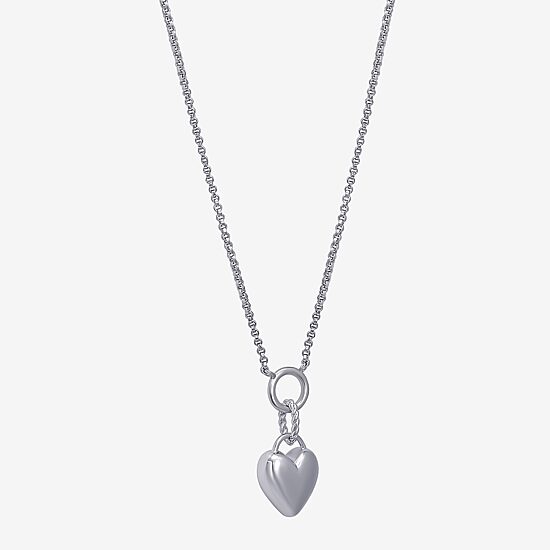 Womens Sterling Silver Heart 18 Inch Pendant Necklace
