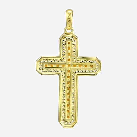 Cross Mens White Cubic Zirconia 14K Gold Over Silver Cross Pendant