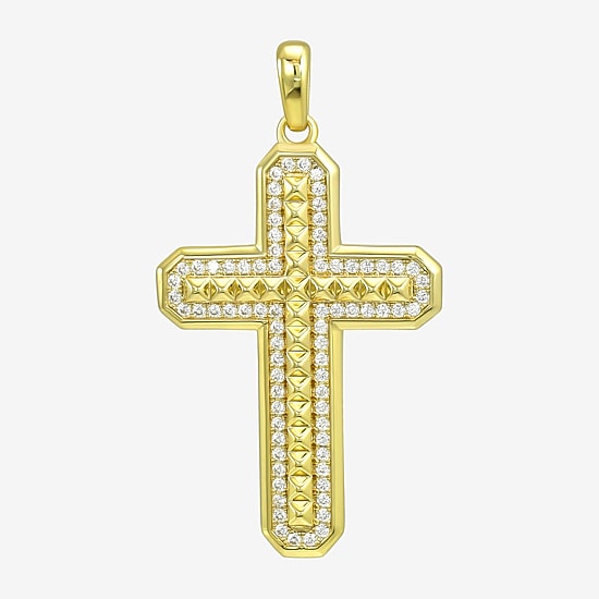 Cross Mens White Cubic Zirconia 14K Gold Over Silver Cross Pendant