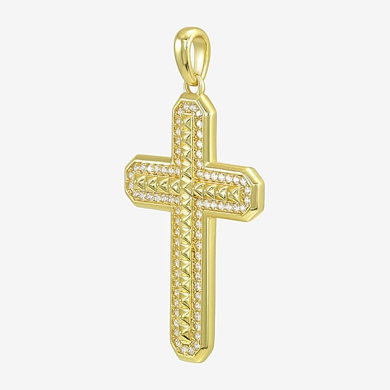 Cross Mens White Cubic Zirconia 14K Gold Over Silver Cross Pendant