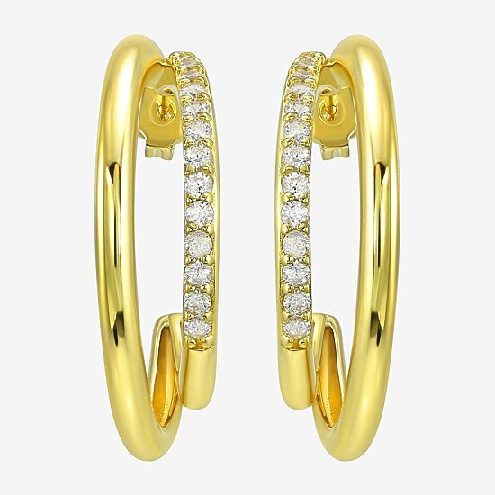 Silver Addiction White Cubic Zirconia 14K Gold Over Silver 27.6mm Stud Earrings