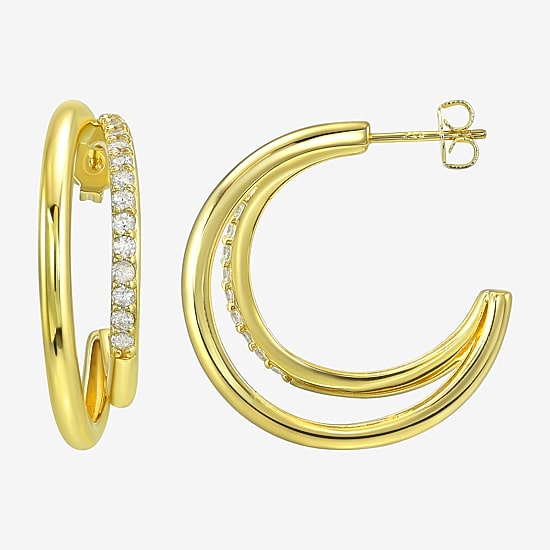 Silver Addiction White Cubic Zirconia 14K Gold Over Silver 27.6mm Stud Earrings