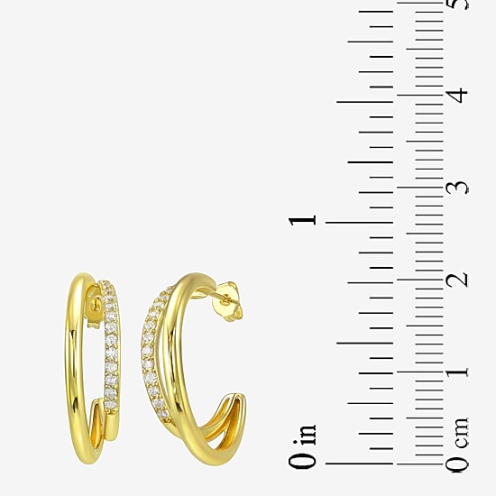 Silver Addiction White Cubic Zirconia 14K Gold Over Silver 27.6mm Stud Earrings