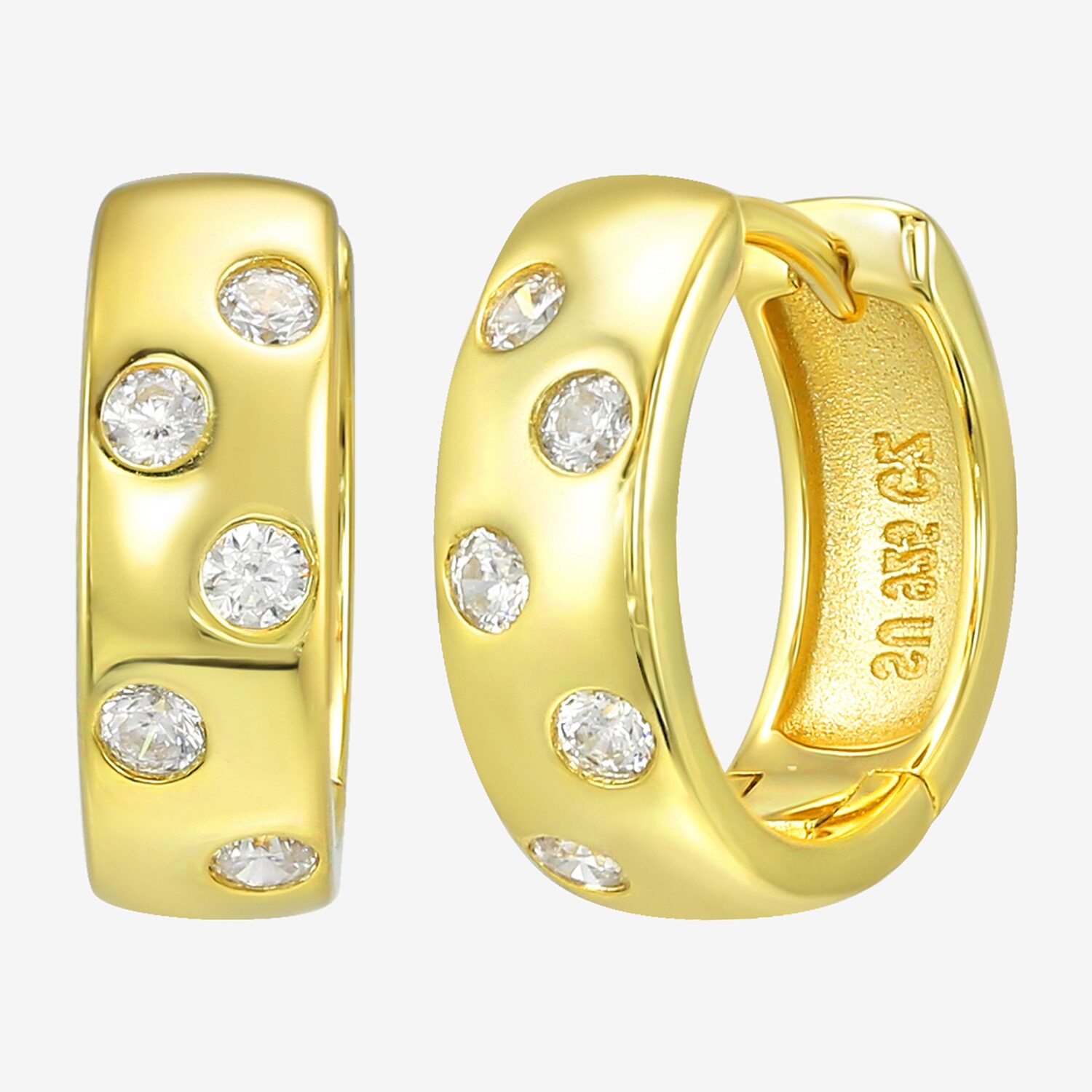 Silver Addiction Womens White Cubic Zirconia 14K Gold Over Silver 13.9mm Round Hoop Earrings