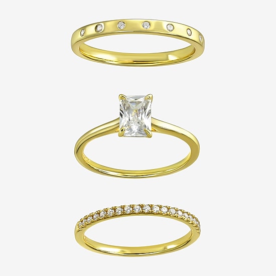Silver Addiction Womens White Cubic Zirconia 14K Gold Over Silver Bridal Set