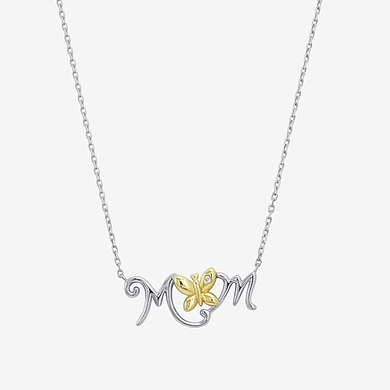 Womens White Cubic Zirconia Sterling Silver Butterfly 18 Inch Pendant Necklace