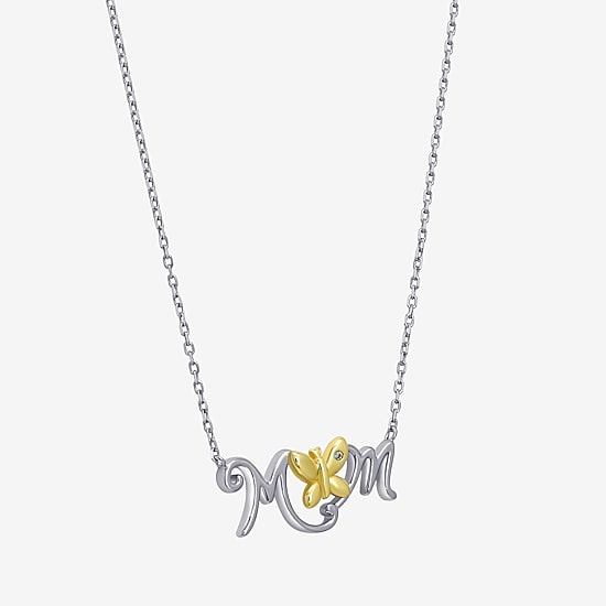 Womens White Cubic Zirconia Sterling Silver Butterfly 18 Inch Pendant Necklace