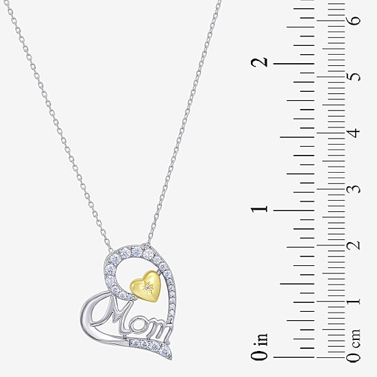 Womens White Cubic Zirconia Sterling Silver Heart 18 Inch Pendant Necklace