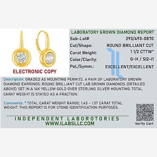 Diamond Addiction G-H/Si2-I1 Womens 1 1/2 CT. T.W. Lab Grown White Diamond 14K Gold Over Silver Round Drop Earrings