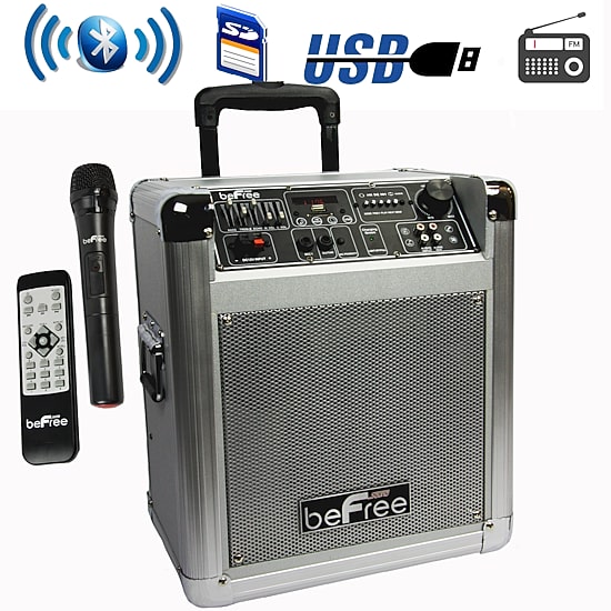 beFree Sound Sleek 10 Inch Professional Portable Bluetooth PA Speaker with Remote Control, Microphone, FM Radio, SD and USB Inputs