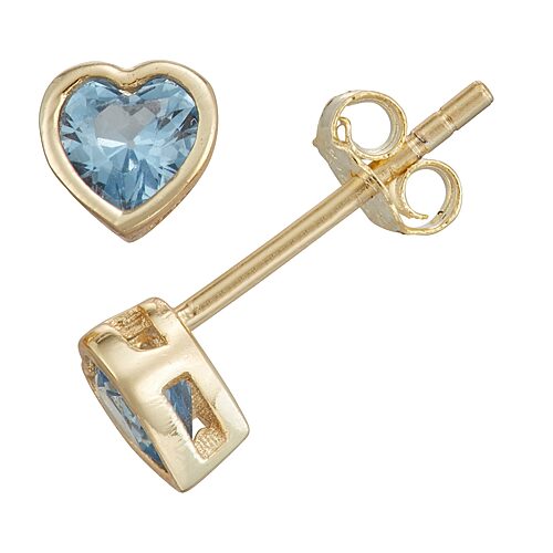 Children'S Blue Cubic Zirconia 14K Gold Over Silver 10.5mm Heart Stud Earrings, One Size