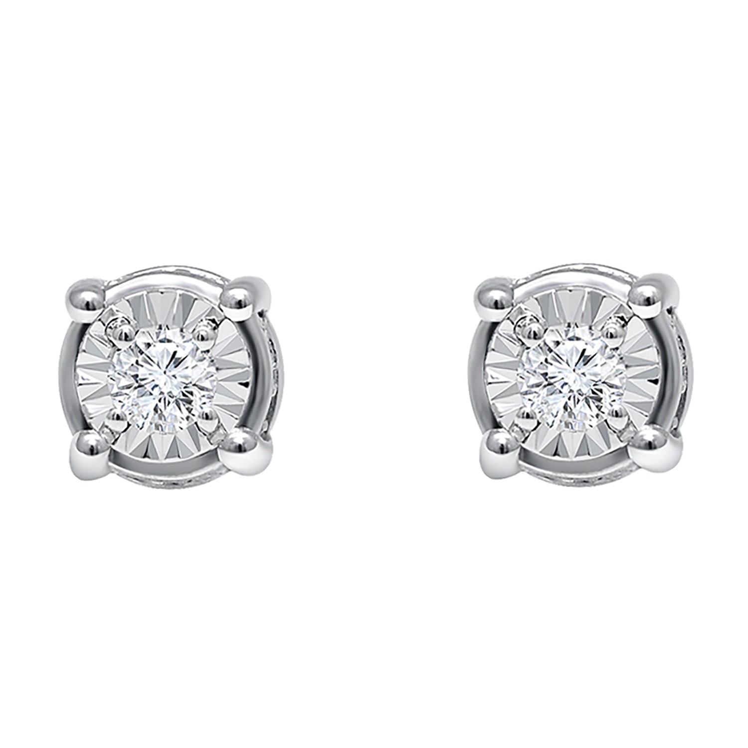 Tru Miracle 1/ CT. T.W. Natural White Diamond Sterling Silver Round Stud Earrings