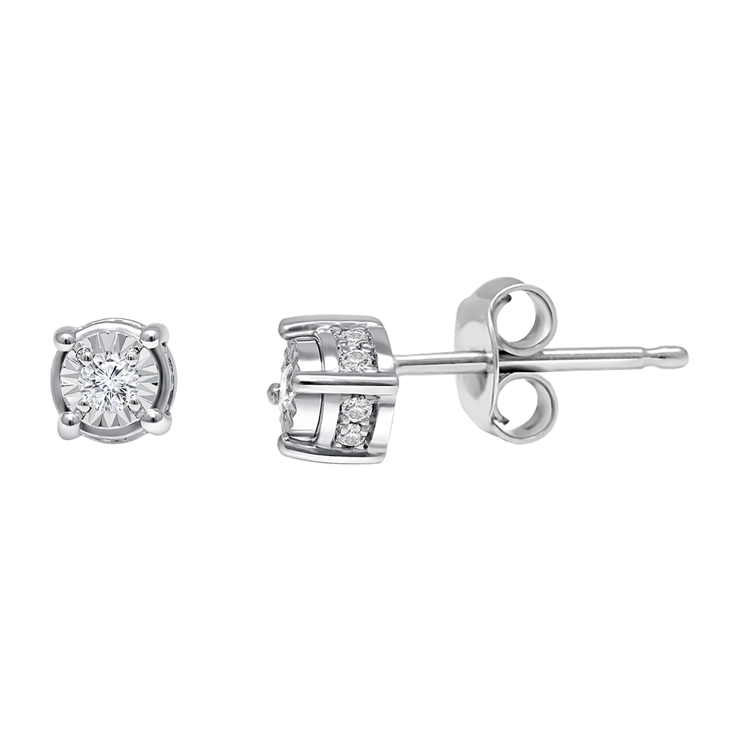 Tru Miracle 1/ CT. T.W. Natural White Diamond Sterling Silver Round Stud Earrings