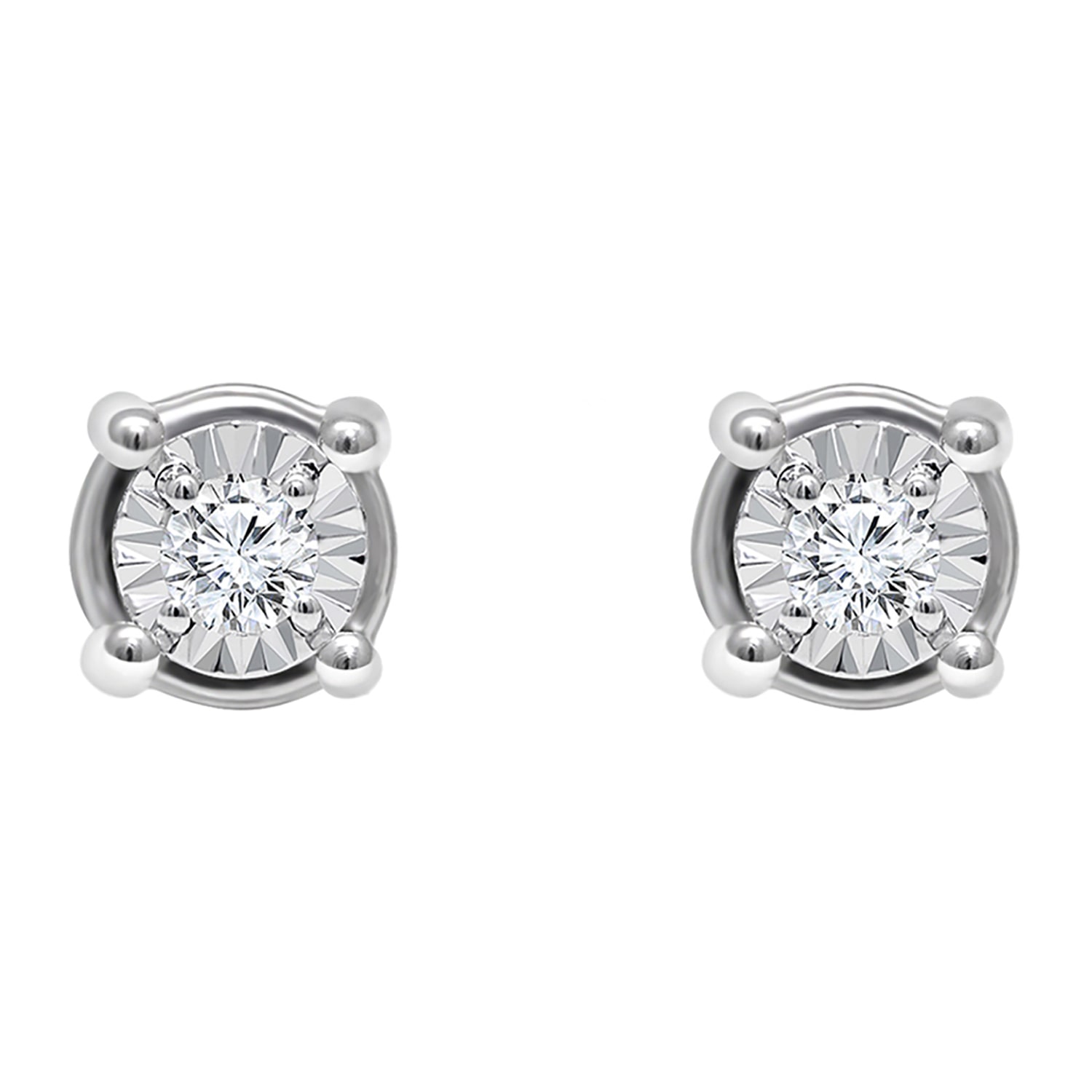 Tru Miracle 1/ CT. T.W. Natural White Diamond Sterling Silver Round Stud Earrings
