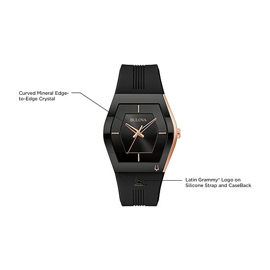 Bulova Latin Grammy Gemini Mens Black Strap Watch 97a163