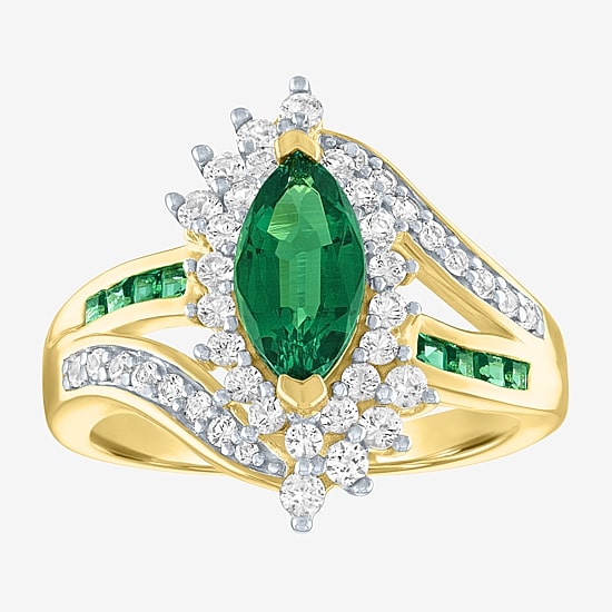 Womens Lab Created Green Emerald 14K Gold Over Silver Cocktail Ring