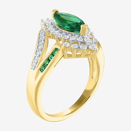 Womens Lab Created Green Emerald 14K Gold Over Silver Cocktail Ring