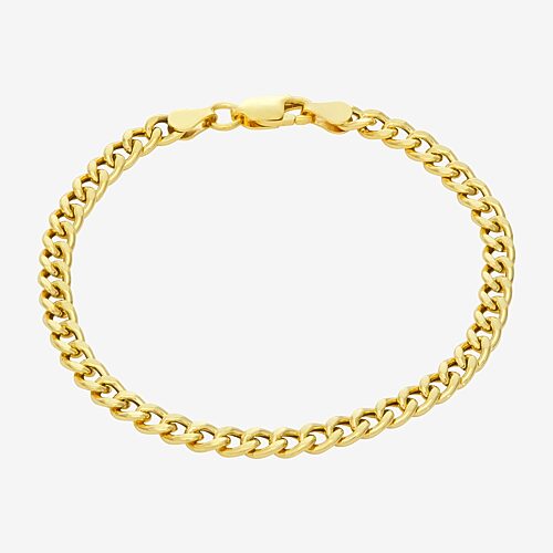 Made In Italy Womens 14K Gold Over Silver 10 Inch Hollow Curb Ankle Bracelet, One Size
