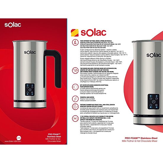 SOLAC PRO FOAM™ Stainless-Steel Milk Frother & Hot Chocolate Mixer