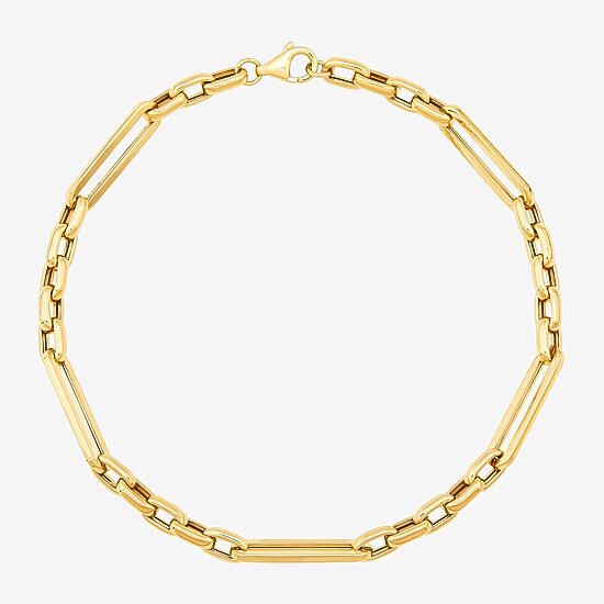Gold Addiction Womens 14K Gold Hollow Figaro Chain Bracelet