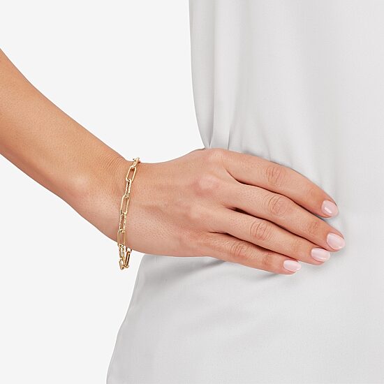 Gold Addiction Womens 14K Gold 8 Inch Hollow Paperclip Chain Bracelet