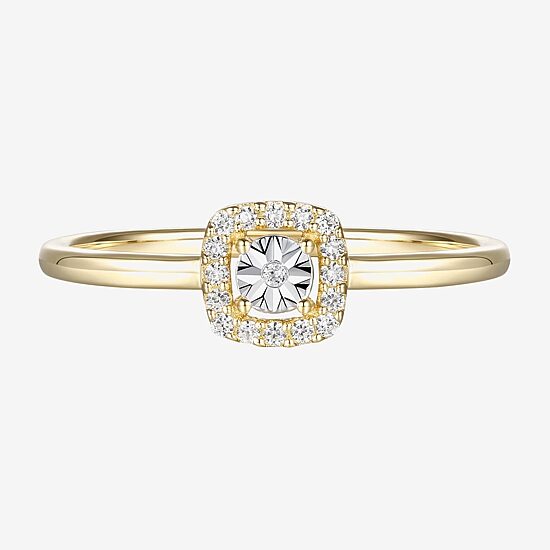 Womens 1/4 CT. T.W. Natural White Diamond 10K Gold Cushion Halo Cocktail Ring