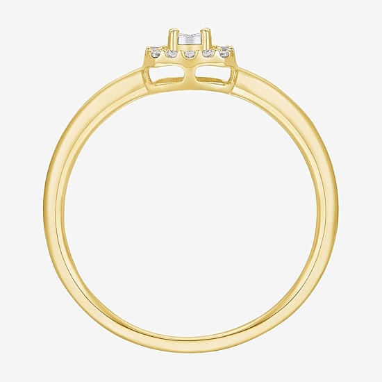 Womens 1/4 CT. T.W. Natural White Diamond 10K Gold Cushion Halo Cocktail Ring