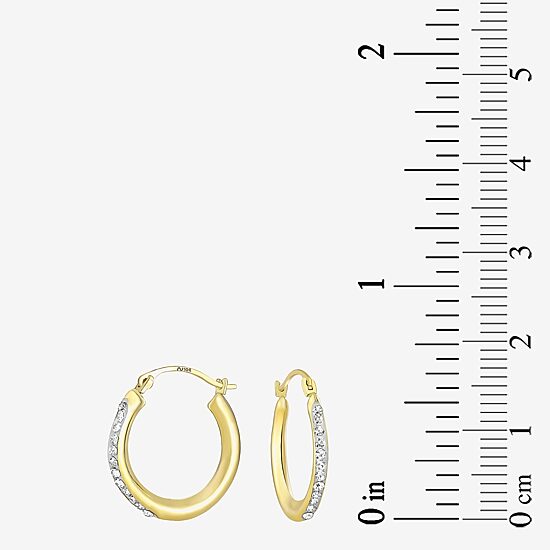Womens White Crystal 10K Gold 18mm Round Hoop Earrings