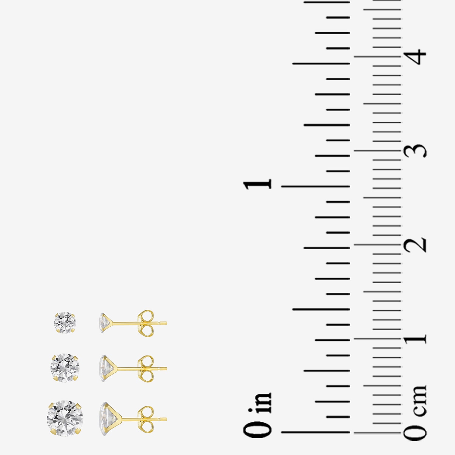 Womens Cubic Zirconia 10K Gold Round 3 Pair Earring Set