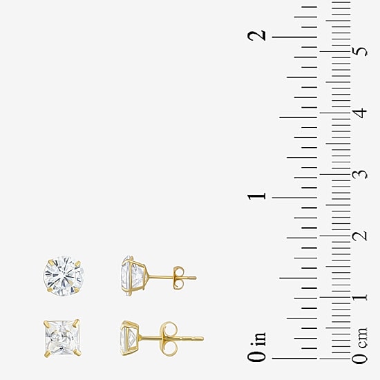 Womens Cubic Zirconia 10K Gold 2 Pair Earring Set